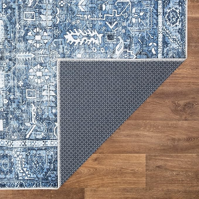 Bloom Rugs Washable Non-Slip 9' x 12' Rug - Blue Traditional Area Rug for Living Room, Bedroom, Dining Room, and Kitchen - Exact Size: 9' x 12'