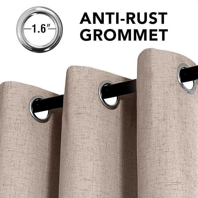 H.VERSAILTEX Linen Curtains 100% Blackout Curtains for Bedroom 54 inch Long Full Light Blocking Nature Linen Blended Window Curtains for Living Room Nickel Grommet (2 Panels, Heathered Sand)
