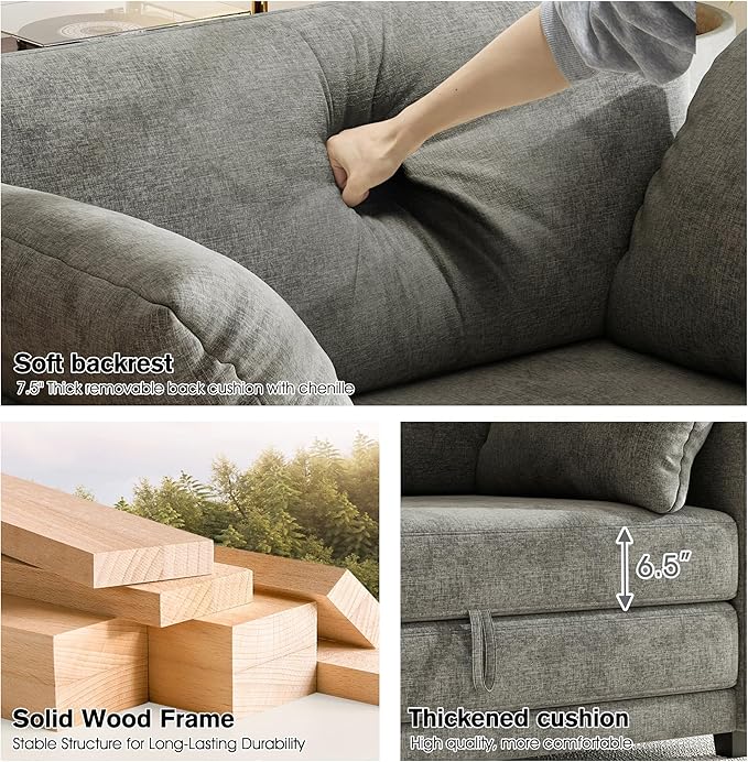 51" Loveseat Sleeper Sofa Bed, Chenille Convertible Floor Sofa Bed for Small Spaces, Folding Couch Bed with Deep Seat, 2 Pillows & Solid Frame, Pull Out Floor Couch for Living Room, Grey