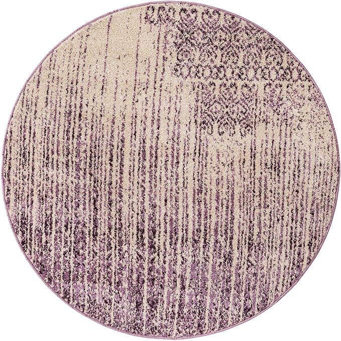 Unique Loom Del Mar Collection Area Rug - Jennifer (4' 1" Round, Purple/ Ivory)