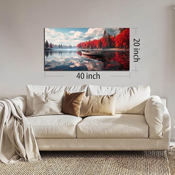 Large Wall Art for Living Room Bedroom Office Red Forest Wall Art Lake Landscape Pictures Modern Artwork Framed Canvas Prints 20x40 Inch