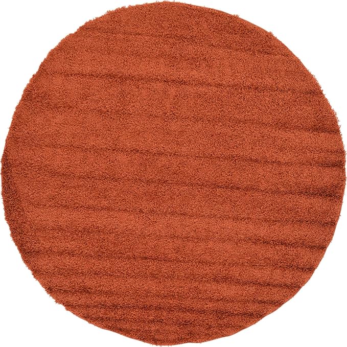 Unique Loom Solid Shag Collection Area Rug (8' Round, Terracotta)