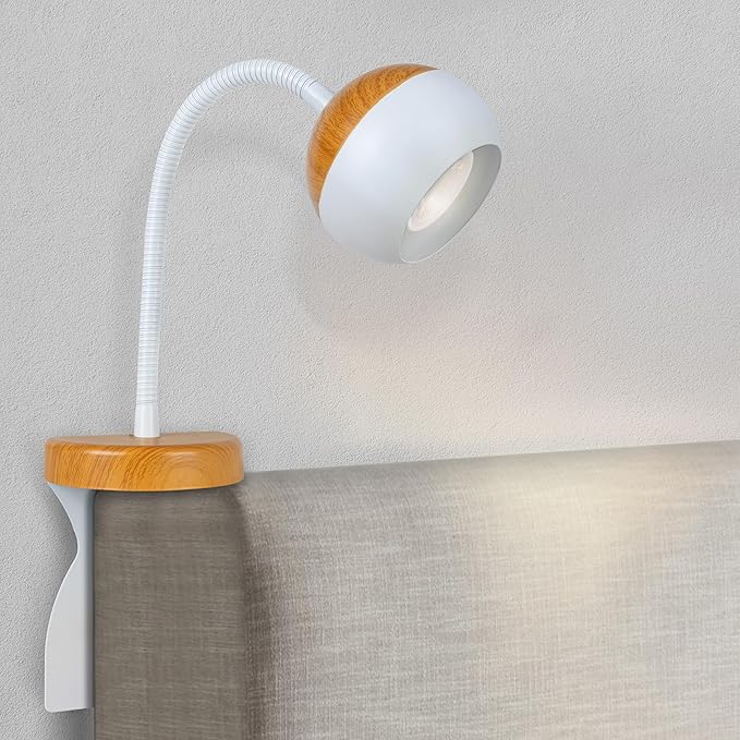 Solfres Patented Innovative Design Headboard Reading Light. No Drilling Book Light for Bedtime Reading. Dimmable LED Book Reading Lamp with Bulb. Movable & Flexible, Burlywood