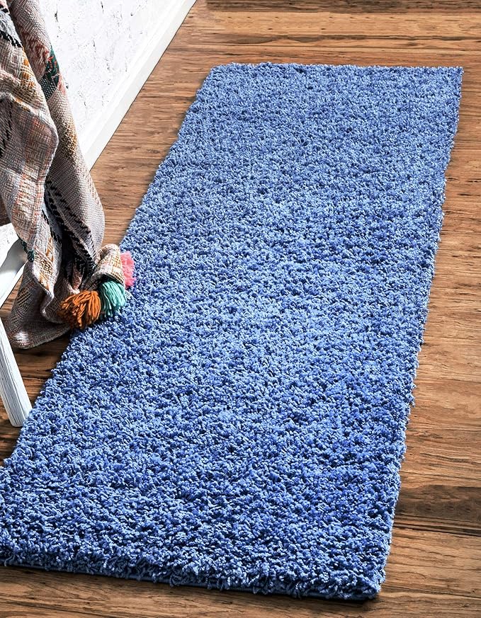 Unique Loom Solid Shag Collection Area Rug (2' 2" x 6' 7" Runner, Periwinkle Blue)