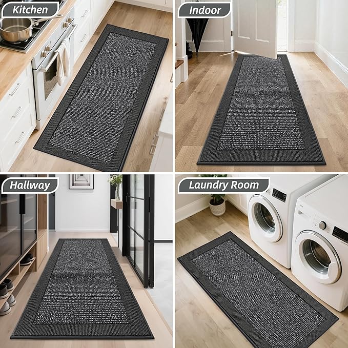 BEQHAUSE Indoor Door Mat 24" x 60", Dirt Trapper Door Mats Non-Slip Entryway Rugs Washable, Resist Dirt Absorbent Welcome Mat, Low Profile Floor Mats for Front Back Door and Entryway, Charcoal