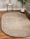 Unique Loom Solid Shag Collection Area Rug (8' x 10' Oval, Taupe)