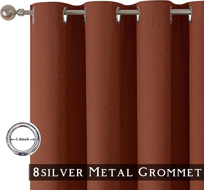 ChrisDowa 100% Blackout Terracotta Solid Curtains 96 Inches Long 2 Panels for Bedroom Living Room,Farmhouse Room Darkening Thermal Insulated Soundproof Grommet Top Window Treatment Drapes,52x96