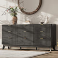 63'' Wide 9 Drawers Dresser for Bedroom,Modern Fluted Vertical Chest with Rounded Corners,Fluted Dresser for Living Room,Hallway, Black