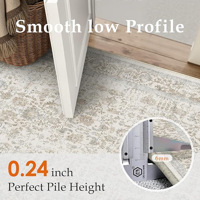 Taupe Runner Rug 2x8 Hallway Machine Washable Kitchen Vintage Distressed Non Slip Long Carpet Indoor Retro Floral Bedroom Accent Throw Rug for Bathroom Office Laundry Dining Living Room
