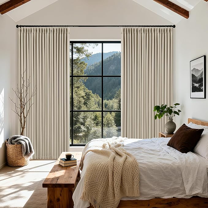 70 Inch Extra Wide 100% Blackout Curtain 84 Inches Long for Living Room Pinch Pleated Thick Linen Oatmeal Beige Thermal Drapes Back Tab Room Darkening Black Out for Bedroom Large Window 70x84 1 Panel