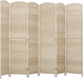 HOMCOM 6 Panel Room Divider, 6' Tall Folding Privacy Screen, Hand-Woven Freestanding Wall Partition for Home Office, Bedroom, Washed Oak