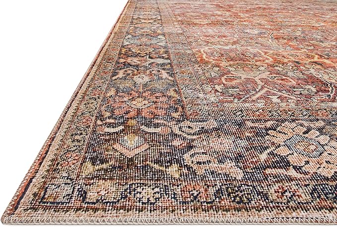Loloi Layla Collection LAY-02 Spice/Marine 2'-0" x 5'-0" .13" Thick Accent Rug, Soft, Durable, Vintage Inspired, Distressed, Low Pile, Non-Shedding, Easy Clean, Printed, Living Room Rug
