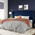 Allewie King Size Velvet Bed Frame/Vertical Channel Tufted Wingback Headboard/Upholstered Platform Bed/Strong Wooden Slats/No Box Spring Needed/Easy Assembly/Blue
