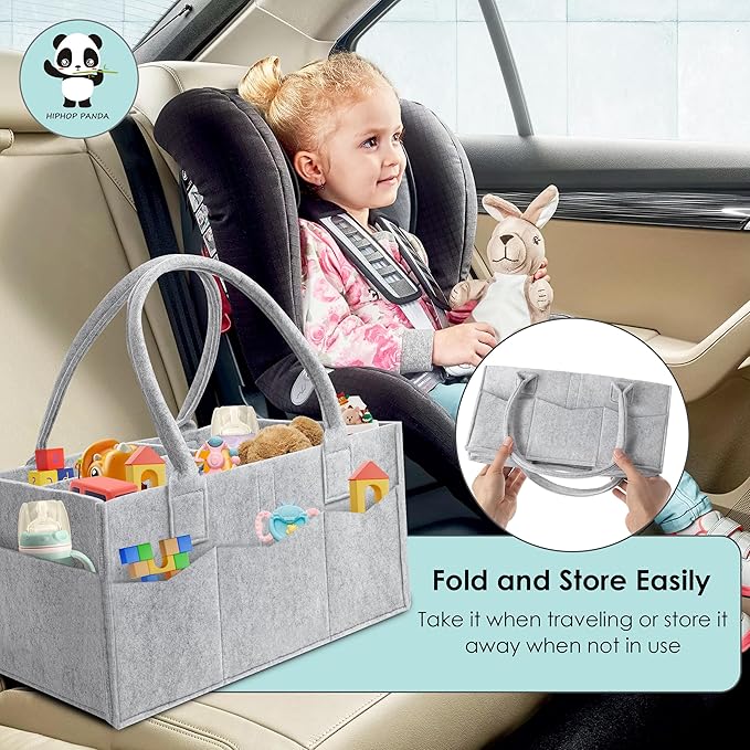 HIPHOP PANDA 2-Pack Diaper Caddy Organizer - Nursery Storage Bin & Car Organizer for Diapers, Wipes, and Baby Essentials - Dual-Color Solid Set (Dark Grey/Grey), Large Size