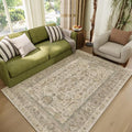 Washable 4x6 Rugs for Living Room, Boho Non-Slip Vintage Distress Small Rugs for Bedroom Nursery Office, 0.3" Neutral Oriental Throw Thin Carpet with Cushioning Pad, Flaxen/Brown/Multi