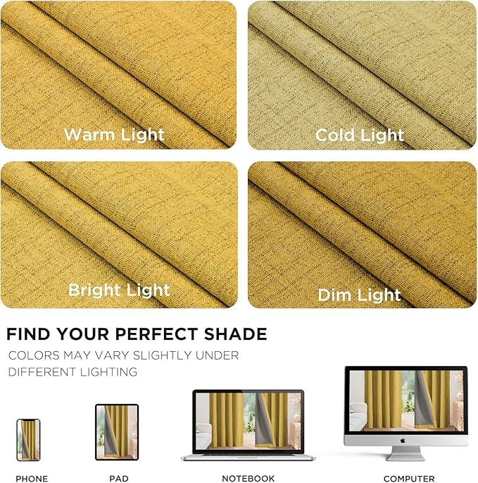 Joydeco Blackout Curtains for Bedroom - 84 Inch Long 100% Light Blocking 2 Panels Set Yellow Drapes, Thermal Insulated Room Darkening Curtains, Linen Textured for Living Room, Rod Pocket & Back Tabs