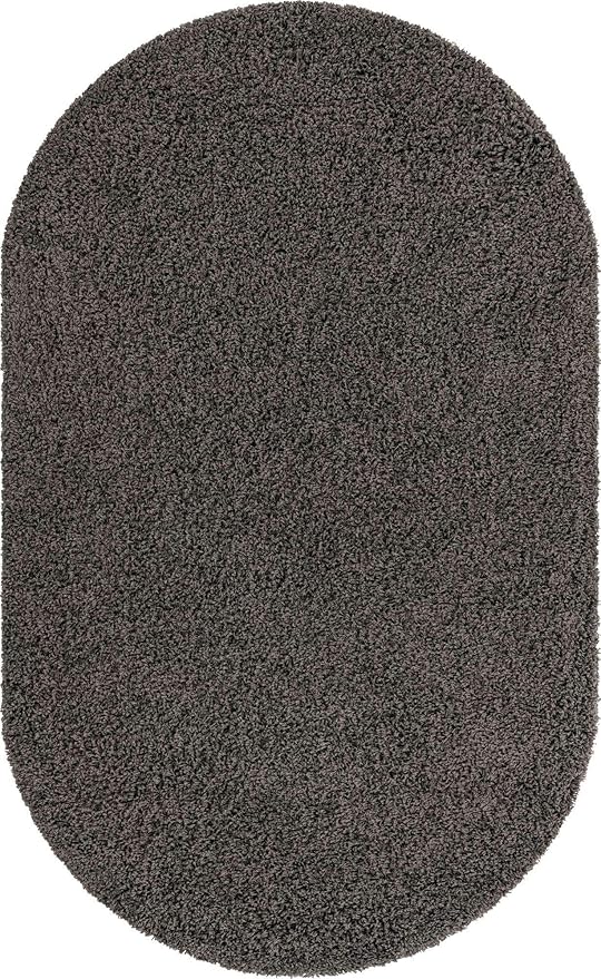 Unique Loom Solid Shag Collection Area Rug (5' 3" x 8' Oval, Graphite Gray)