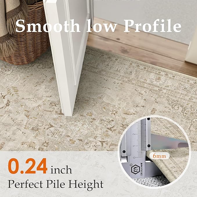 Brown 2x3 Area Rug Washable Vintage Small Carpet for Entryway Kitchen Soft Retro Floral Low Pile Thin Door Mat Non Slip Central Medallion Throw Rug for Bathroom Office Bedroom Dining Room