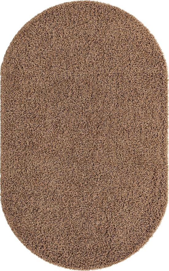 Unique Loom Solid Shag Collection Area Rug (5' 1" x 8' Oval, Sandy Brown)