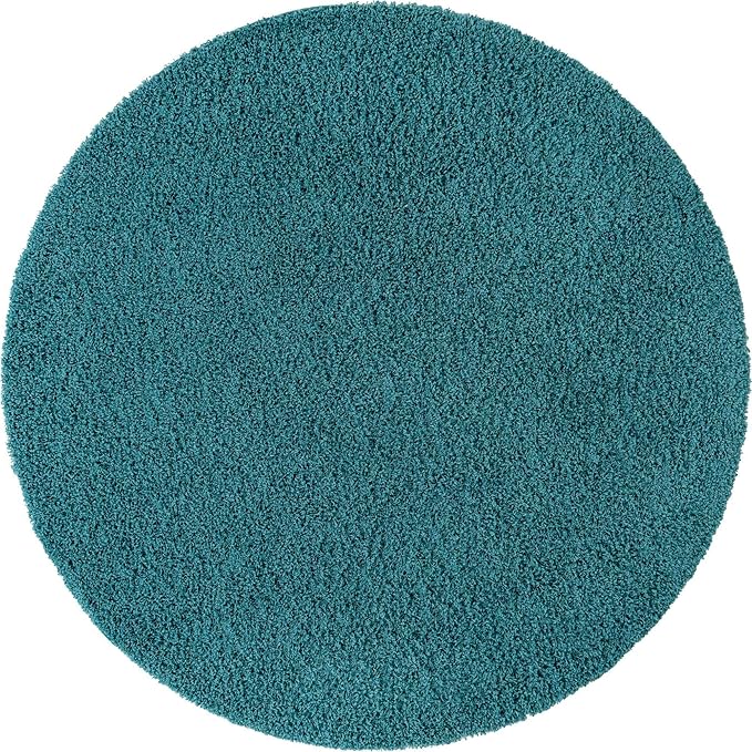 Unique Loom Solid Shag Collection Area Rug (7' 1" Round, Deep Aqua Blue)