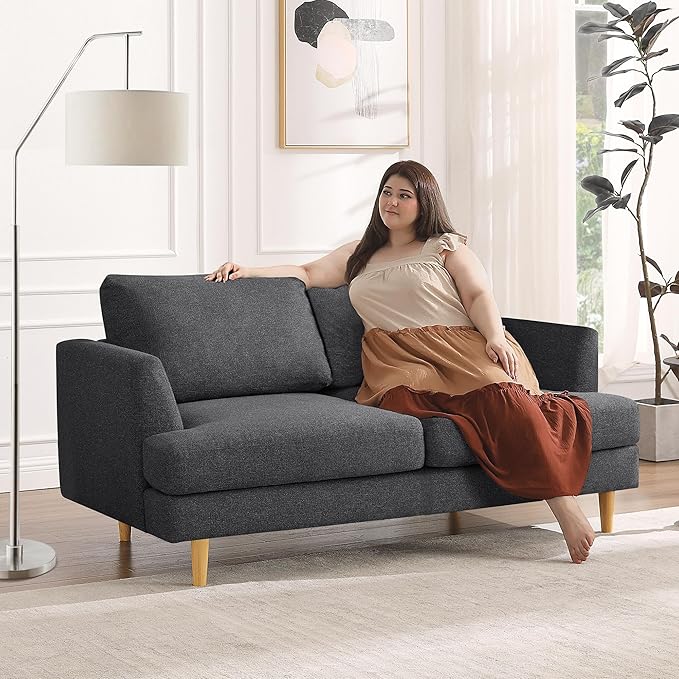 Loveseat Sofa 56", Small Couches for Small Spaces, Mid Century Love Seat Couches for Living Room, Upholstered 2-Seater Deep Couch for Bedroom, Apartment, Dark Grey