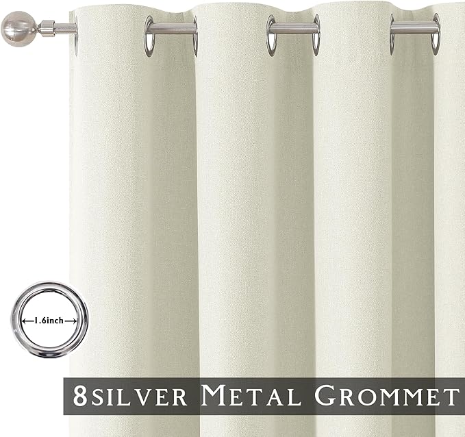 ChrisDowa 100% Blackout Iovry Solid Curtains 96 Inches Long 2 Panels for Bedroom Living Room,Farmhouse Room Darkening Thermal Insulated Soundproof Grommet Top Window Treatment Drapes,52x96