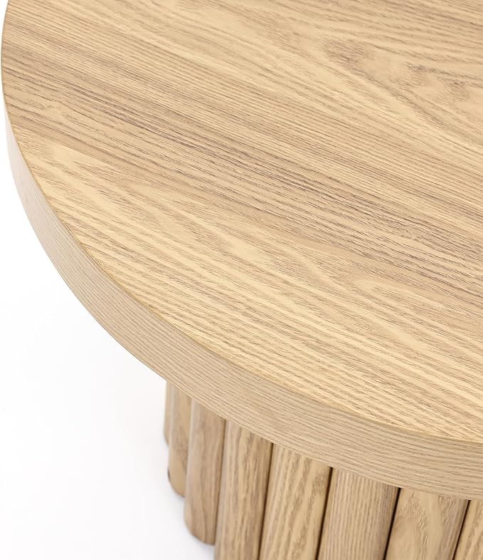 LuxenHome End Table, 23.6" Wide Brown Wood Fluted Round Coffee Table Modern Side Table for Living Room Round Wood Accent Table Bedroom Small Table