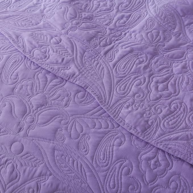 HoneiLife Quilt Sets King Size - 3 Pieces Microfiber Quilt Set Lightweight Bedspreads Reversible Coverlets Rustic Bed Cover King Quilt Bedding Set All Season Quilts-Purple