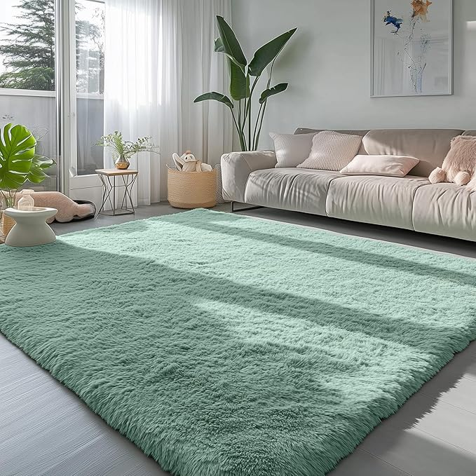 PAGISOFE Machine Washable Sage Green Rugs for Bedroom, 4x6 Ft Rectangle Fluffy Rug Plush Fuzzy Carpet for Kids Room, Green Rug Home Decor Aesthetic,Non-Slip Indoor Rugs for Nursery Decor Girls Boys