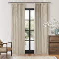 Neutral Beige Linen Pinch Pleated Blackout Curtains 84 Inches Long for Bedroom Living Room Darkening 100% Black Out Pinch Pleat Drape with Liner Farmhouse 84 Inch Curtain for Dining Room Oatmeal Sand