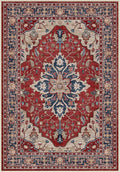 Area Rugs Round 8ft Washable Non-Slip, Floral Vintage Distress Print Pattern Medallion Carpet for Living Room Bedroom Dining Room, Red Blue