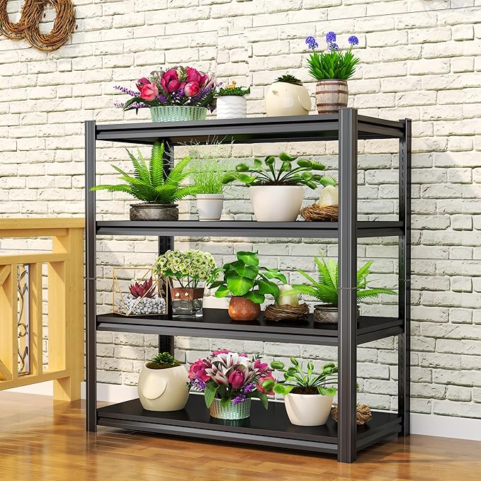 54'' Storage Shelves, Garage Metal Shelving Unit, Adjustable, Double-Layer Column with Reinforced Ribs, Heavy-Duty, Capable of Bearing 2400 lbs, Suitable for Garage, Warehouse, Kitchen Storage