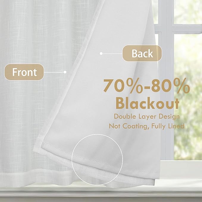 DriftAway Double Layer Linen Blackout Tie Up Curtains Thermal Insulated Fully Lined Balloon Roman Shade Bathroom Window Adjustable Rod Pocket for Small Window 31 Inch by 47 Inch White