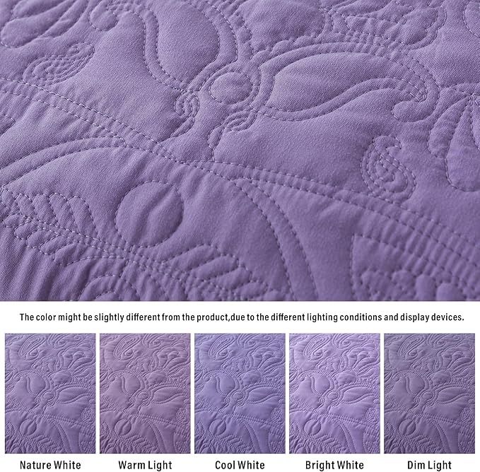 HoneiLife Quilt Sets King Size - 3 Pieces Microfiber Quilt Set Lightweight Bedspreads Reversible Coverlets Rustic Bed Cover King Quilt Bedding Set All Season Quilts-Purple