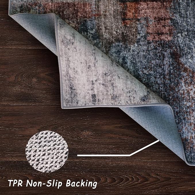 vivorug Round Rug 4ft Abstract Round Area Rug Non-Slip Indoor Carpet for Living Room Bedroom Entryway, Stain Resistant Home Decor Circle Rug, Grey/Rust