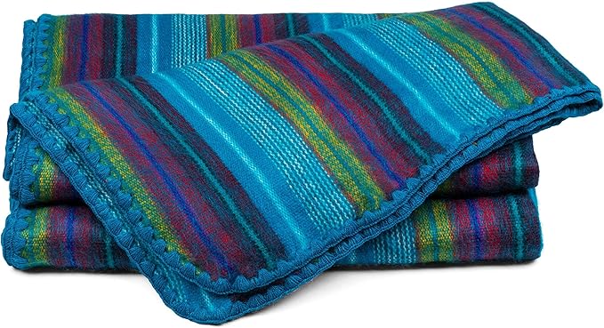 QISU Alpaca Wool Blanket Throw | Large, Beautiful, Warm, Variegated | 85 x 65 inches | Ultra-Soft, Hypoallergenic and Breathable | Non-Itchy or Scratchy Fabric (Blue Variegated)
