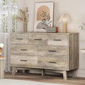 Dresser for Bedroom with 7 Drawer, Wood Modern Chest of Drawers with X-Shaped Sturdy Base, Wide Double Dresser Closet Clothes Storage Organizer, Wooden TV Stand for Living Room, Hallway, Grey
