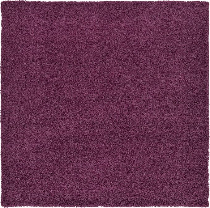 Unique Loom Solid Shag Collection Area Rug (8' Square, Eggplant Purple)
