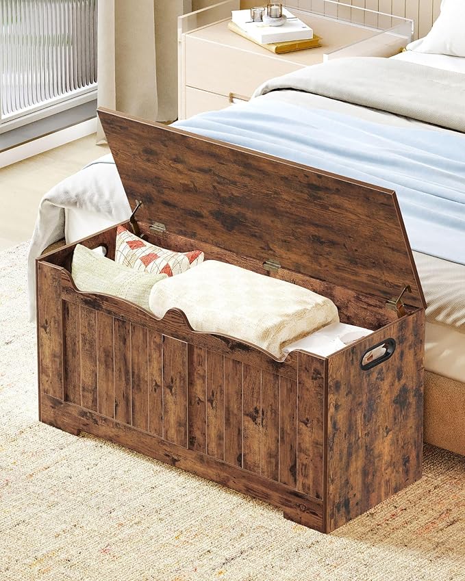 Hzuaneri 39.4" Storage Chest, Storage Bench Trunk with 2 Hinge, Wooden Box, Lift-Top Chest Organizer, Shoe Bench for Entryway, Bedroom, Living Room, Rustic Brown SB01001X