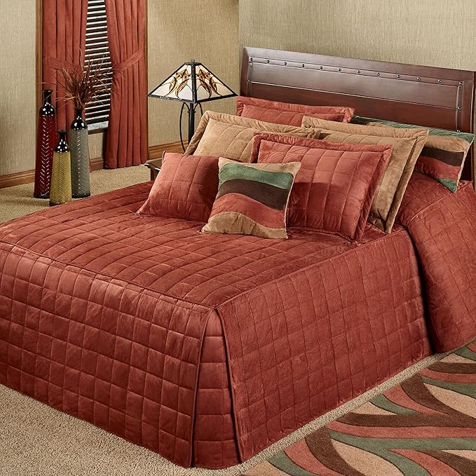 Touch of Class Camden Luxury Bedding | Warm Russet Color | Grande Fitted Bedspread | Faux Suede Box Quilted Design | Designed 3 Piece Set Includes Queen Bedspread and 2 Standard Shams