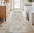 Washable Bathroom Runner Rug 2x6 - Long Runner Rugs for Laundry Room, Bedroom, 24 x 72 Kitchen Floor Mat - Non Slip Vintage Design Décor, Beige Blue