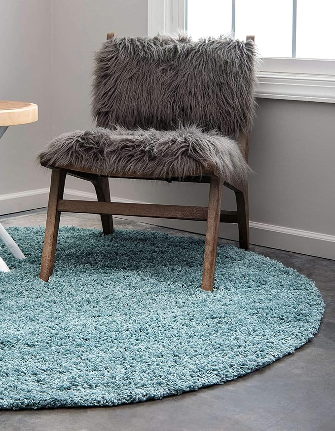 Unique Loom Solid Shag Collection Area Rug (8' Round, Light Slate Blue)