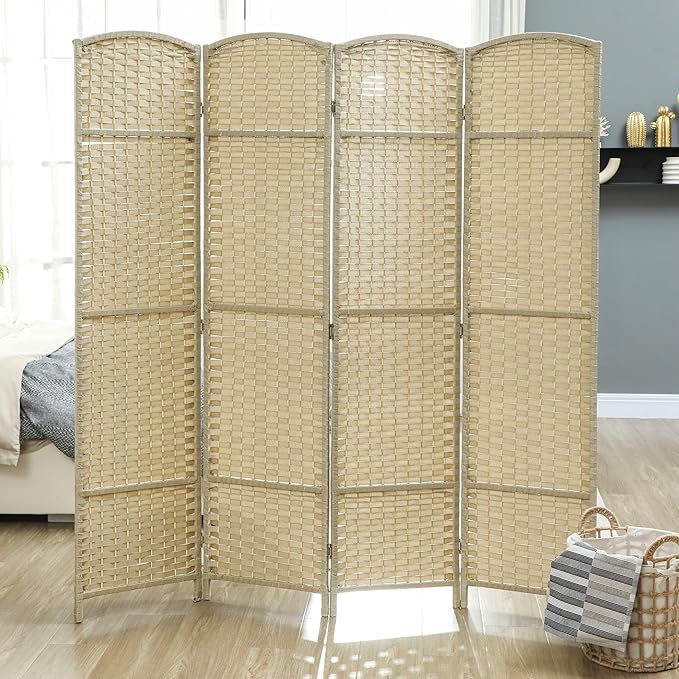 HOMCOM Room Divider, 4 Panel Folding Privacy Screen, 5.6' Tall Freestanding Partition for Home Office, Bedroom, Beige