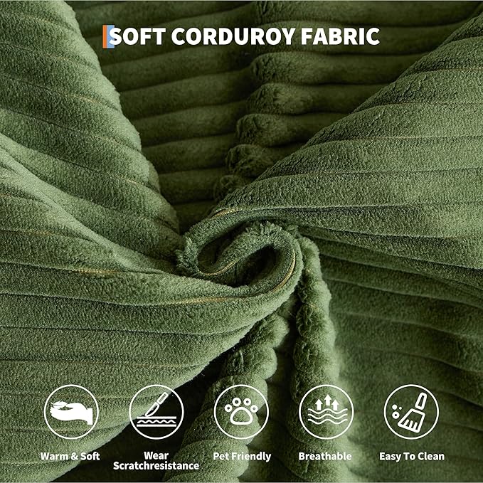 Garvee 5-in-1 Convertible Sofa Bed, 78.8" Modular Corduroy Sleeper with Sturdy Frame & No Assembly, Multi-Functional Futon for Small Space, Living Room & Guest Room (Green)