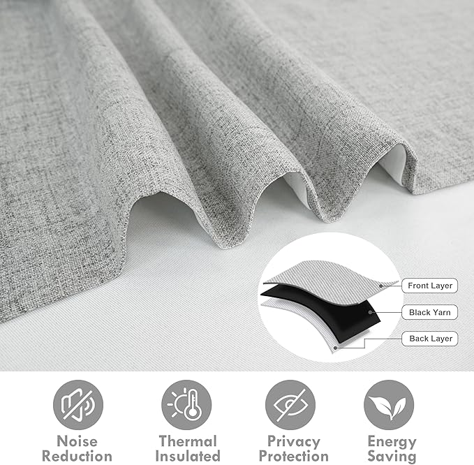 DriftAway Double Layer Linen Blackout Tie Up Curtains Thermal Insulated Fully Lined Balloon Roman Shade Bathroom Window Adjustable Rod Pocket for Small Window 25 Inch by 47 Inch Gray