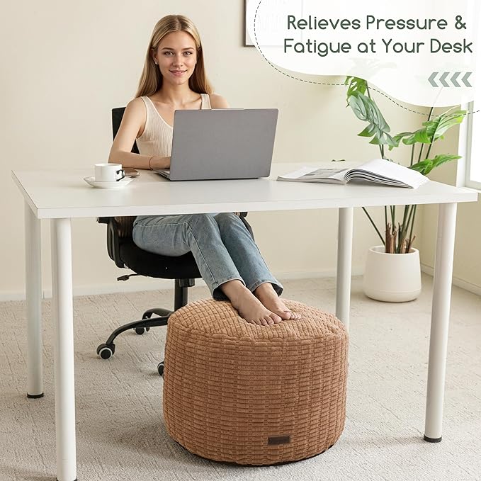 HIGOGOGO Pouf Ottoman Stuffed Round Modern Foam Filled Foot Rest Poufs for Living Room Chair Decorative 20 X 15 Inches Boho Relax Stool for Wedding Christmas Party, Brown