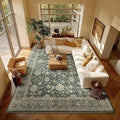 Washable 8x10 Area Rugs for Living Room, Boho Non-Slip Vintage Distress Large Rugs for Bedroom Dining Room Nursery Office, 0.3" Neutral Oriental Throw Thin Carpet, Sage Green/Blue/Multi