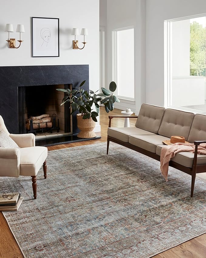 Loloi Chris Loves Julia Jules Collection JUL-05 Lagoon/Brick 5'-0'' x 7'-6'', .13" Pile Height, Area Rug