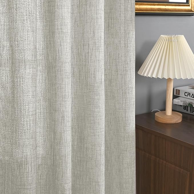 YoungsTex Light Grey Linen Curtains 45 Inches Long for Short Window, Textured Semi Sheer Drapes with Bronze Grommet Light Filtering for Kitchen Cafe Bathroom, 2 Panels, 52 X 45 Inch