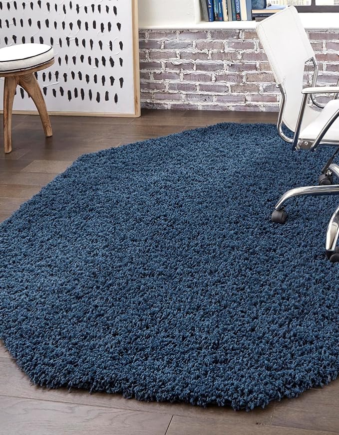 Unique Loom Solid Shag Collection Area Rug (4' Octagon, Sapphire Blue/ Navy Blue)